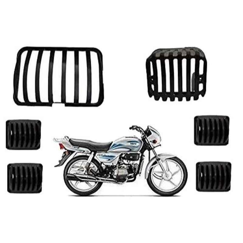 A4S 6 Pcs Black Plastic Headlight, Indicator & Taillight Grill Set for Hero Splendor & Splendor Plus