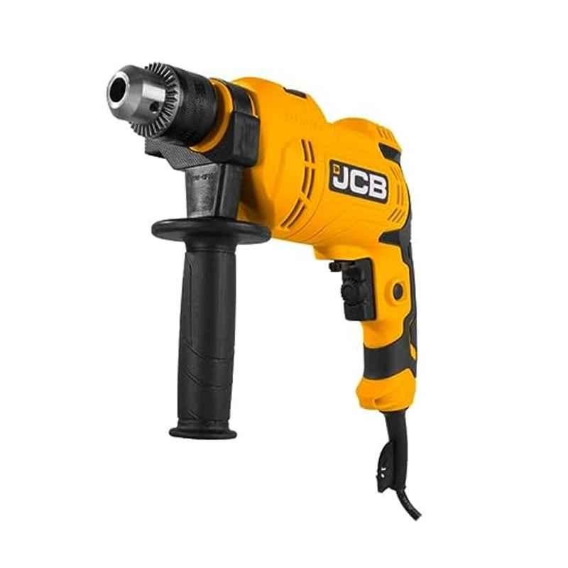 JCB 710W 13mm Yellow & Black Impact Drill with 2 Mode Operation, Lock On Switch & Depth Gauge, IMD/13/710/JCB