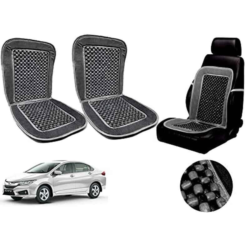 Auto Pearl PU, Velvet & Wooden Beads Grey Rectangular Seat Cushion for Honda Ivtec 2016 (Pack of 2 )