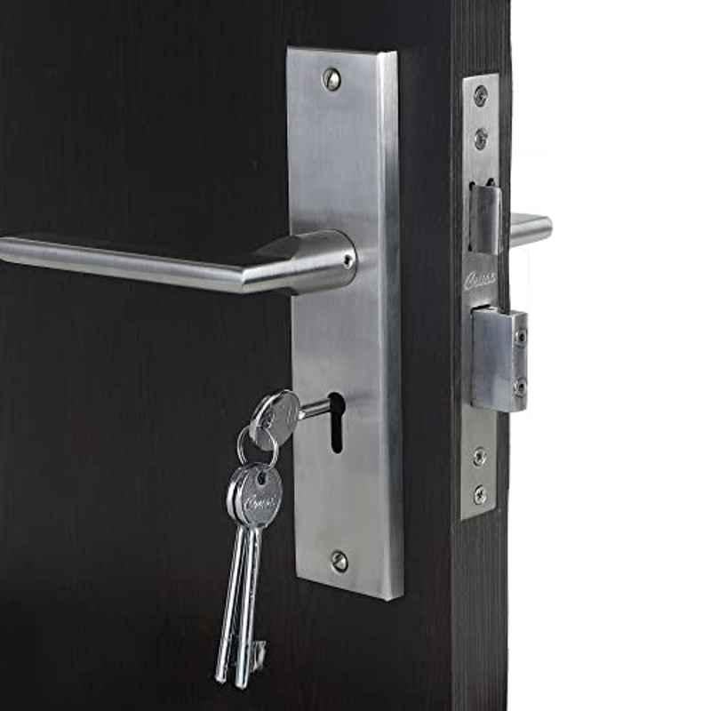 Homexpert Luna 8 inch 60mm Stainless Steel Silver Cylindrical Plate Mortise Door Lock Set