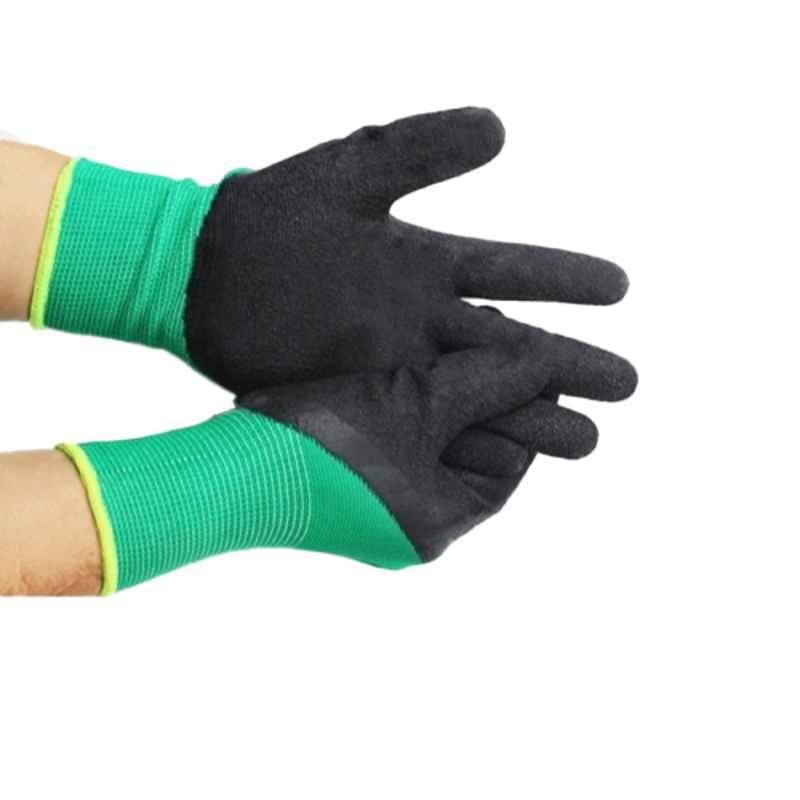 Brala Polyester & Cotton Green & Black Palm Coated Cut Resistant Safety Hand Gloves, Size: Free (Pack of 100)