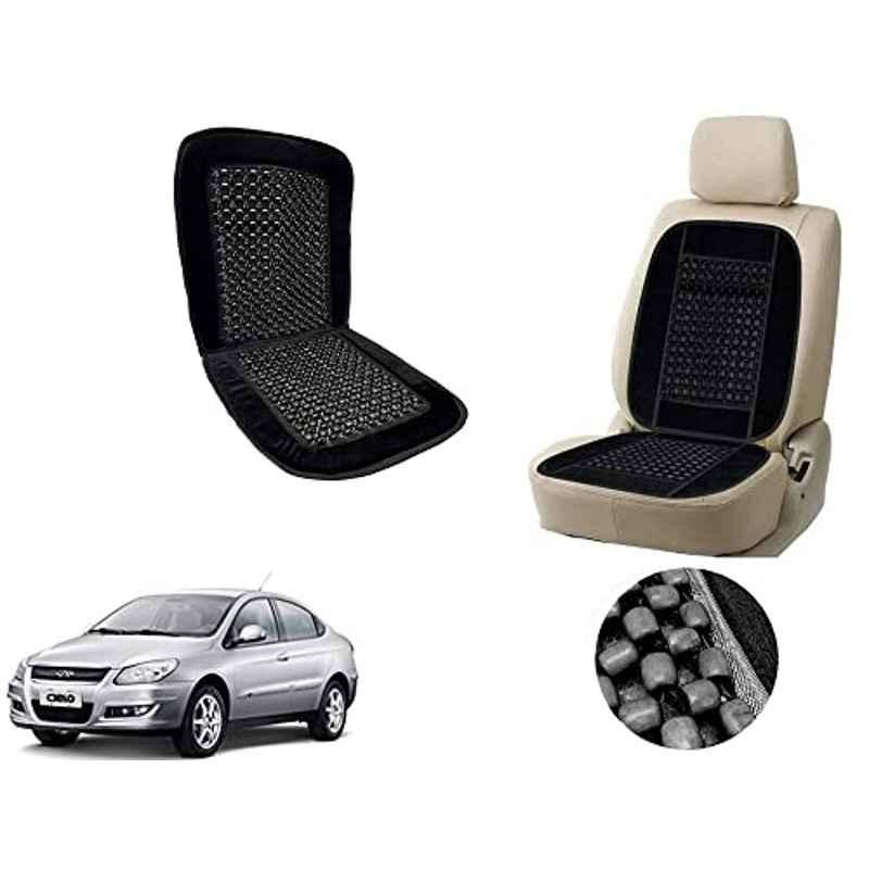 Auto Pearl PU, Velvet & Wooden Beads Black Rectangular Seat Cushion for Daewoo Cielo