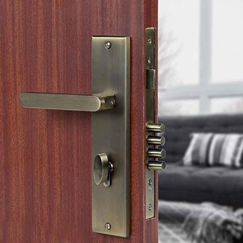 Voltizi 10 inch Stainless Steel 304 Antique Brass Finish Cylindrical Plate Mortise Door Lock Handle Set, LB304