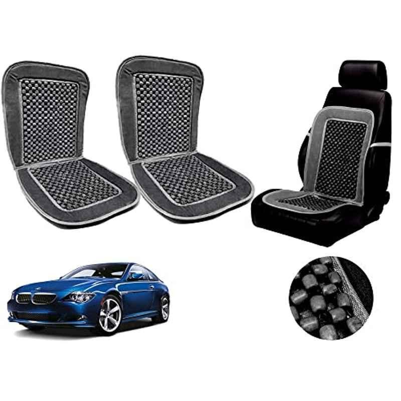 Auto Pearl PU, Velvet & Wooden Beads Grey Rectangular Seat Cushion for BMW 6 Series (Pack of 2 )