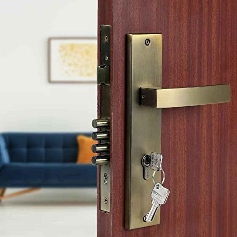 Voltizi 10 inch Stainless Steel 304 Antique Brass Finish Cylindrical Plate Mortise Door Lock Handle Set, LB-10001