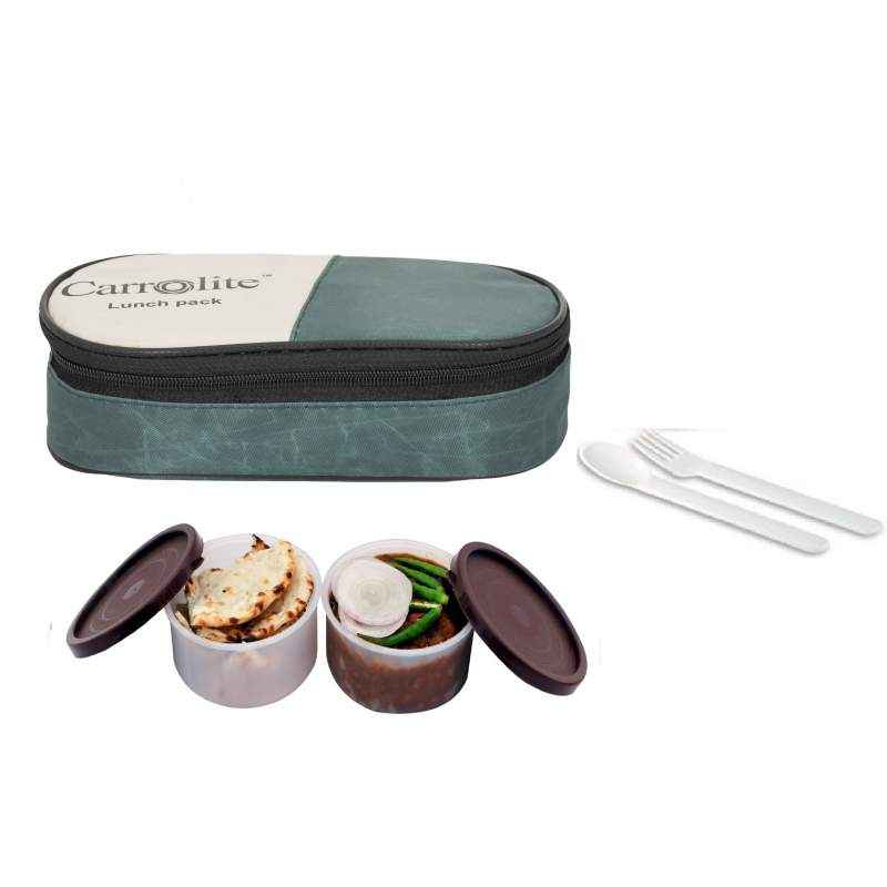 Carrolite 400ml 2-in-1 Green & Brown Plastic Lunchbox, Brown_P-25