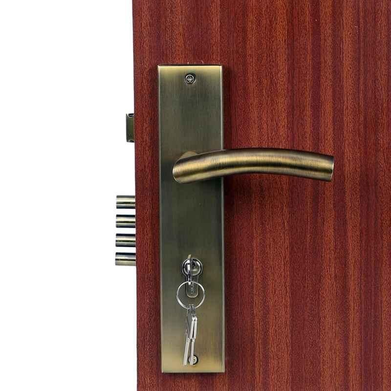 Handle Waala MG-1105 10 inch 60mm Stainless Steel Anitque Brass Finish One Side Key Cylindrical Plate Mortise Door Lock Set