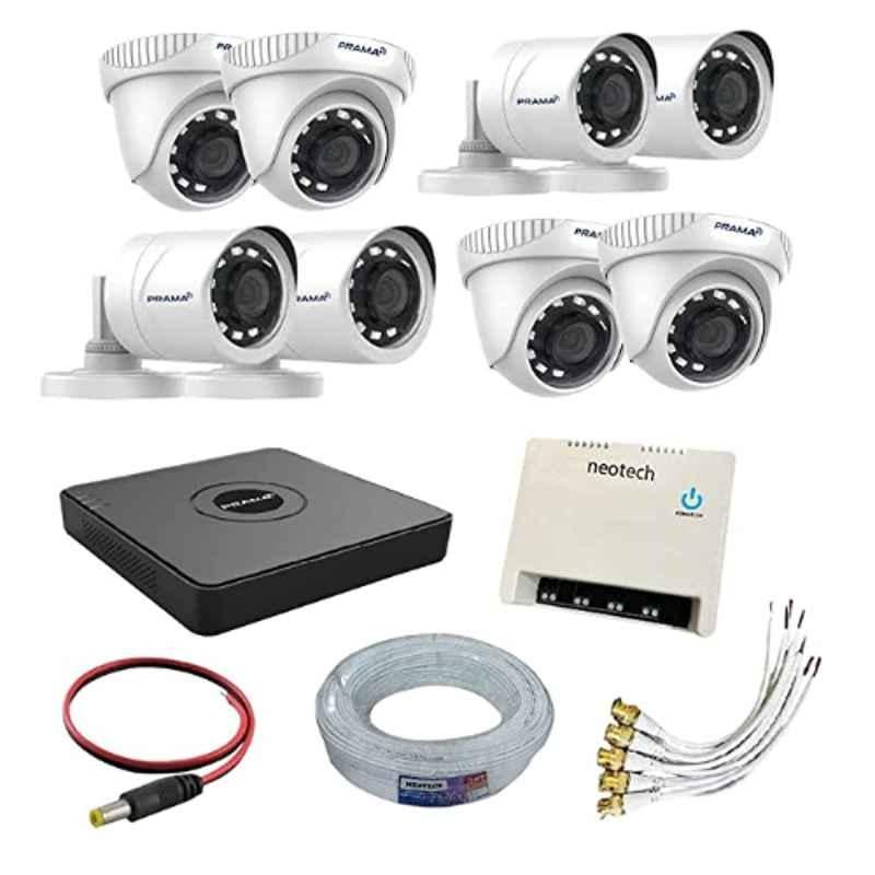 Prama 1MP 4 Pcs Bullet 4 Pcs Dome CCTV Camera Kit with 8 Channel DVR & 70 m Wire