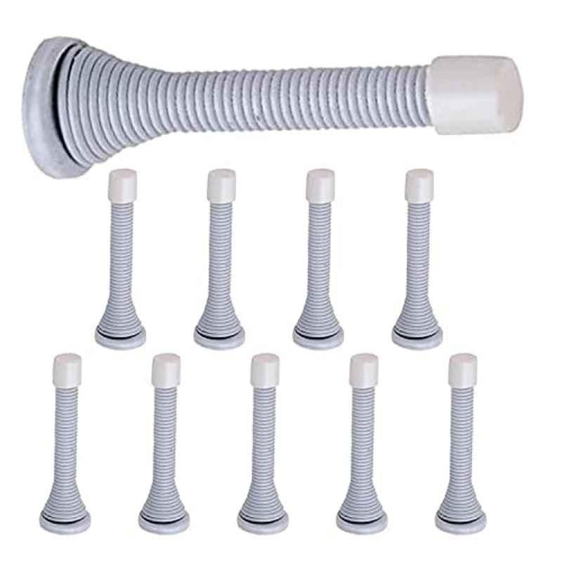 Screwtight 3 inch Iron White Powder Coated Spring Door Stopper, S230301PC-10 (Pack of 10)