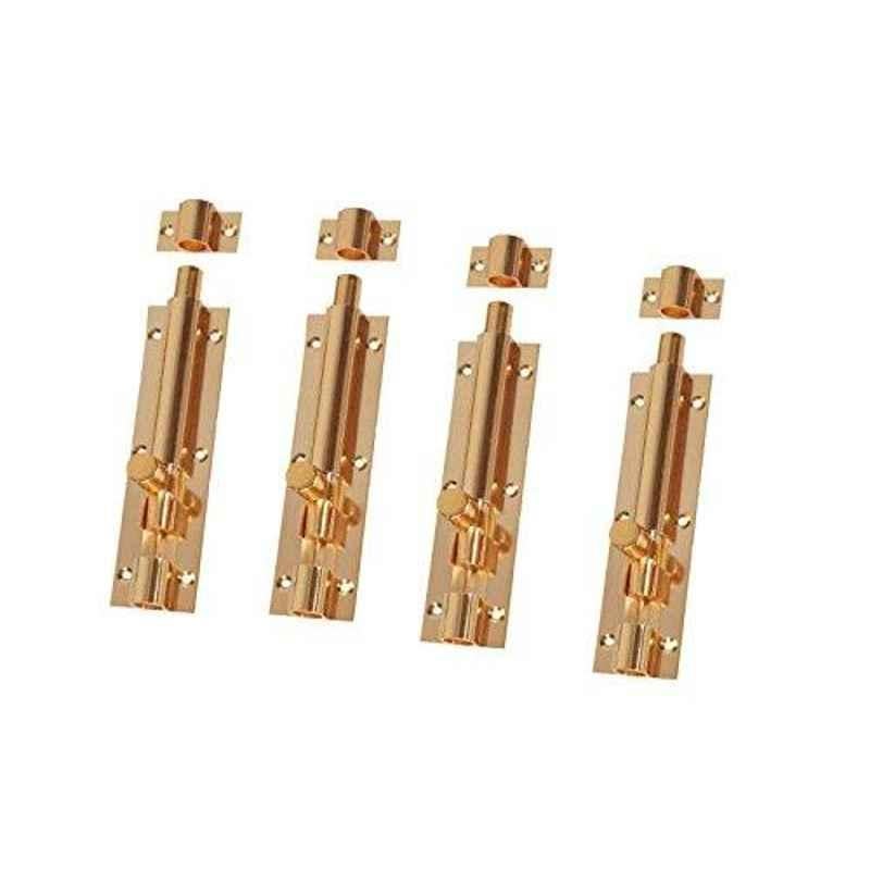 Smart Shophar 10 inch Brass Gold Plain Tower Bolt, SHA10TW-PLAN-GL10-P4 (Pack of 4)