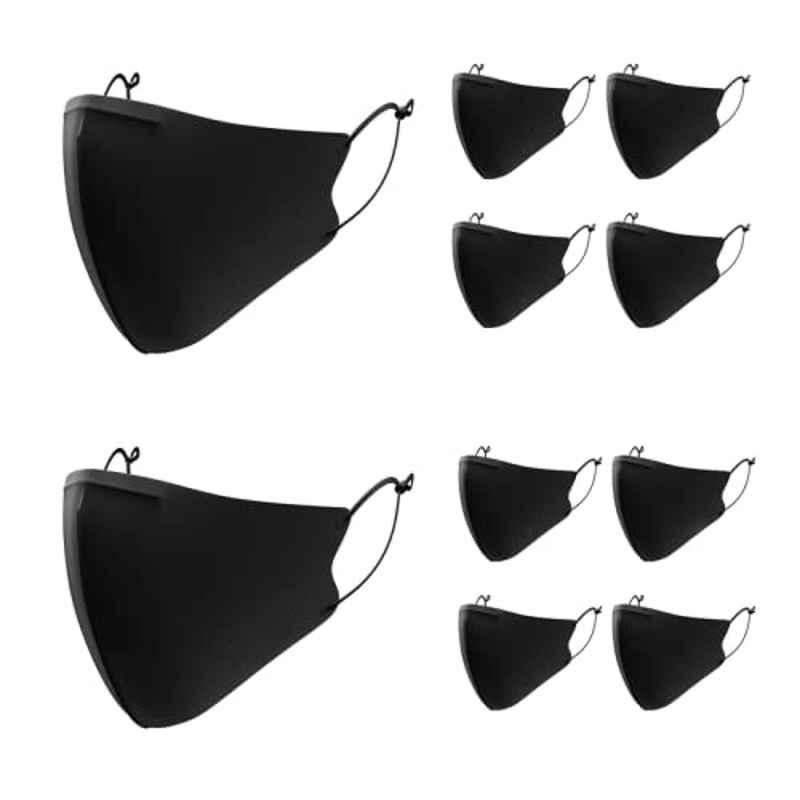 Arcatron 10 Pcs 4 Layer Polyester Black Washable & Reusable Face Mask Set, MK-ULTP-M-B10, Size: xxlarge