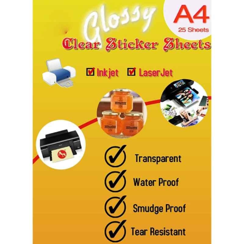 AN 25 Pcs A4 Transparent Smudge Proof Sticker Photo Paper Set for Inkjet & Laser Printer