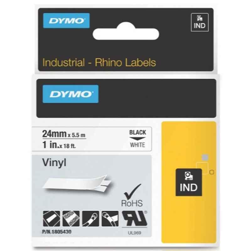 Dymo Rhino 24mmx5.5m Vinyl Black on White Tape, 1805430