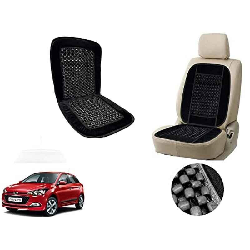 Auto Pearl PU, Velvet & Wooden Beads Black Rectangular Seat Cushion for Hyundai Elite i20