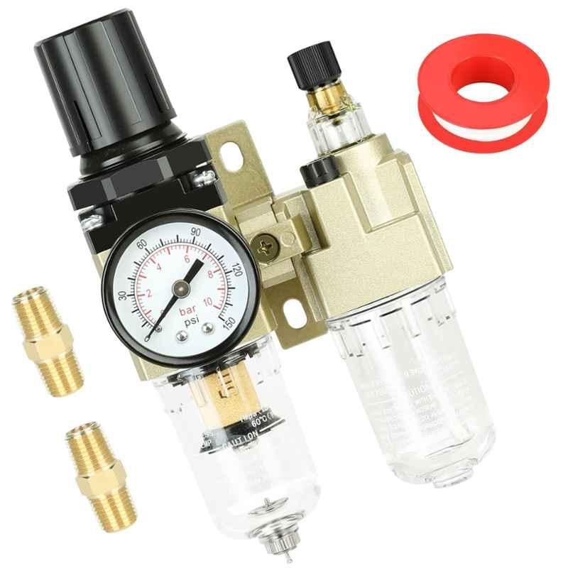 Supreme Control System 1/4 inch Air Compressor Filter Regulator with Lubricator & Pressure Gauge