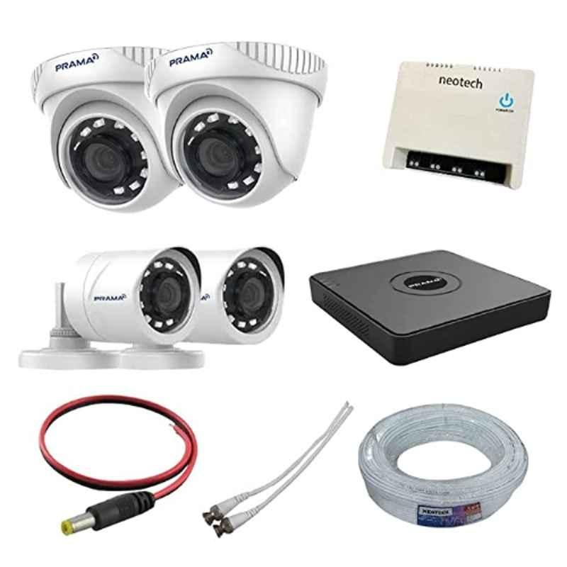 Prama 1MP 2 Pcs Bullet & 2 Pcs Dome CCTV Camera with 4 Channel DVR & 70 m Wire Kit