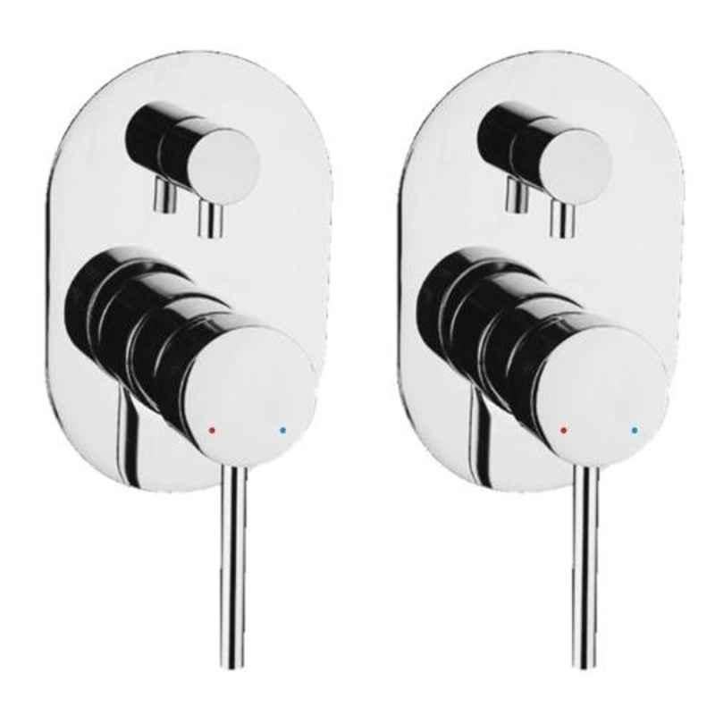 Drizzle Flora 2 Pcs Brass Chrome Finish Silver 4 Way Single Lever Diverter Set, AFLORA4DIVERT2