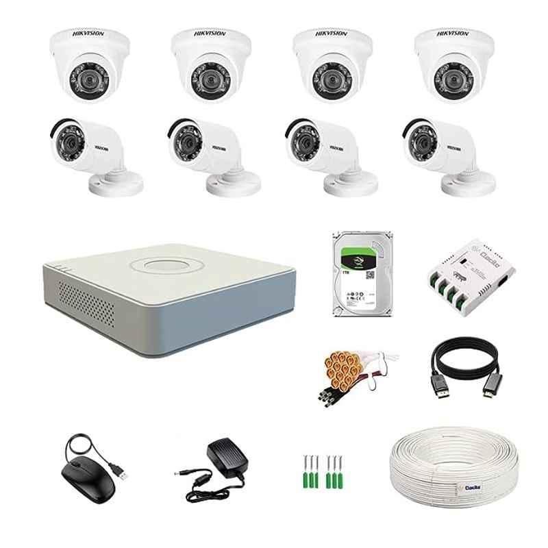 Hikvision 2MP 1TB HDD 8 Channel DVR Day & Night CCTV Camera Kit with 4 Pcs Dome & 4 Pcs Bullet Camera