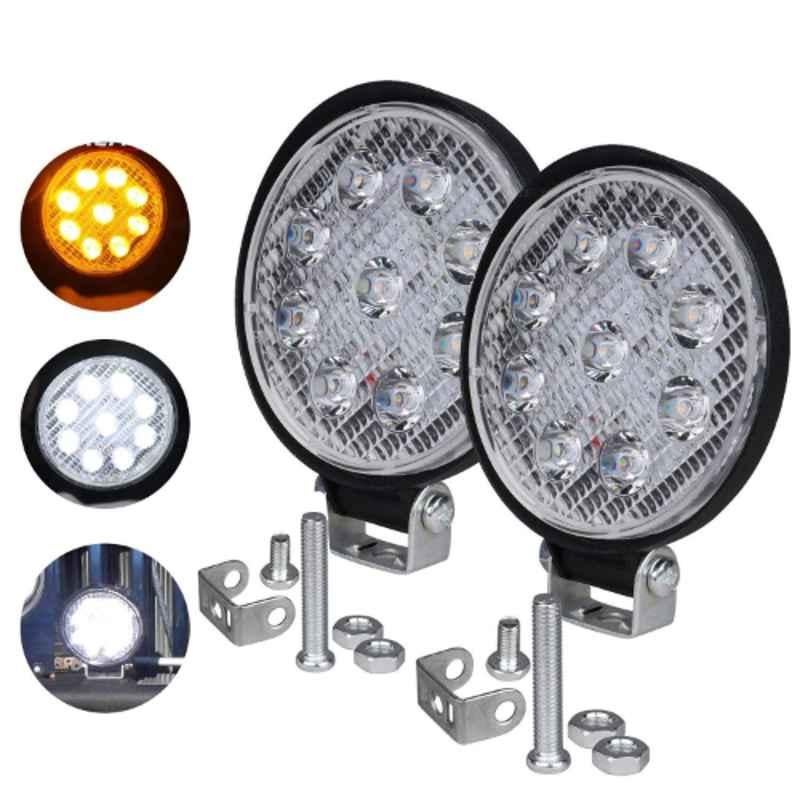 AllExtreme EX9LRYW2 2 Pcs 9 LED 4.5 inch 27W Round White & Yellow Waterproof Flood Spot Strobe Fog Light Set