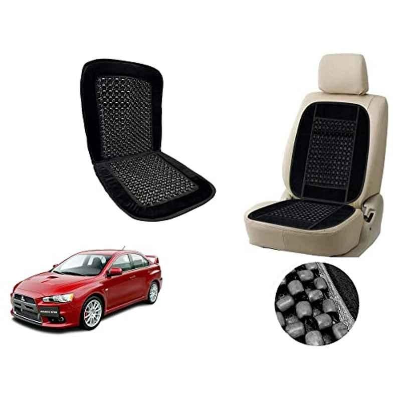 Auto Pearl PU, Velvet & Wooden Beads Black Rectangular Seat Cushion for Mitsubishi Lancer