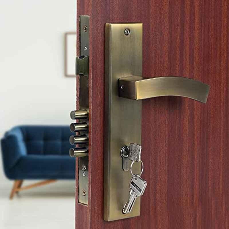 Voltizi 10 inch Stainless Steel 304 Antique Brass Finish Cylindrical Plate Mortise Door Lock Handle Set, LB-10002
