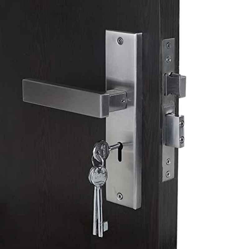 Homexpert LB1007 8 inch 60mm Stainless Steel Silver Cylindrical Plate Mortise Door Lock Set