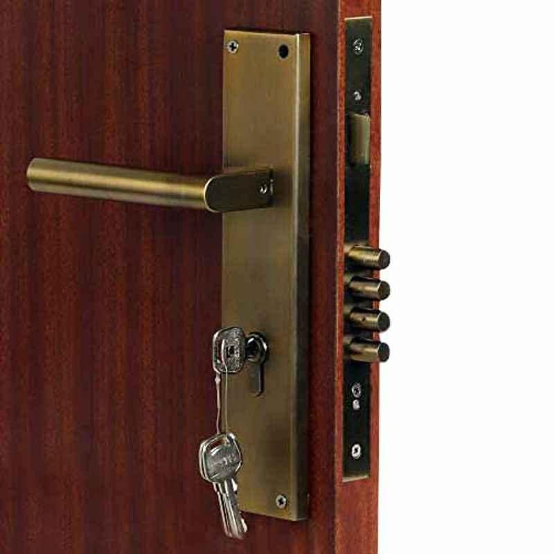 Homexpert MG301 10 inch 60mm Stainless Steel Antique Brass Finish Cylindrical Plate One Side Key Mortise Door Lock Set