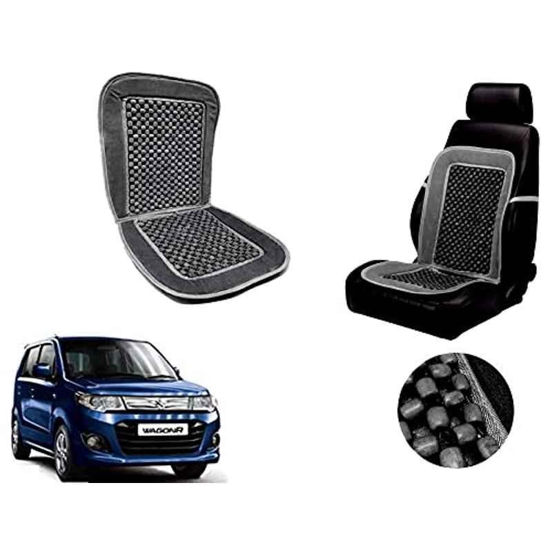 Auto Pearl PU, Velvet & Wooden Beads Grey Rectangular Seat Cushion for Maruti Suzuki WagonR 2017