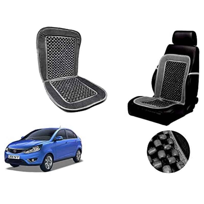 Auto Pearl PU, Velvet & Wooden Beads Grey Rectangular Seat Cushion for Tata Zest
