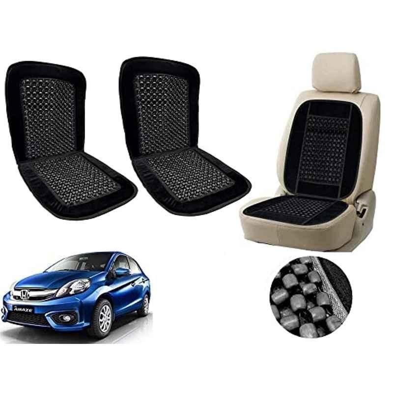 Auto Pearl PU, Velvet & Wooden Beads Black Rectangular Seat Cushion for Honda Amaze 2018 (Pack of 2 )