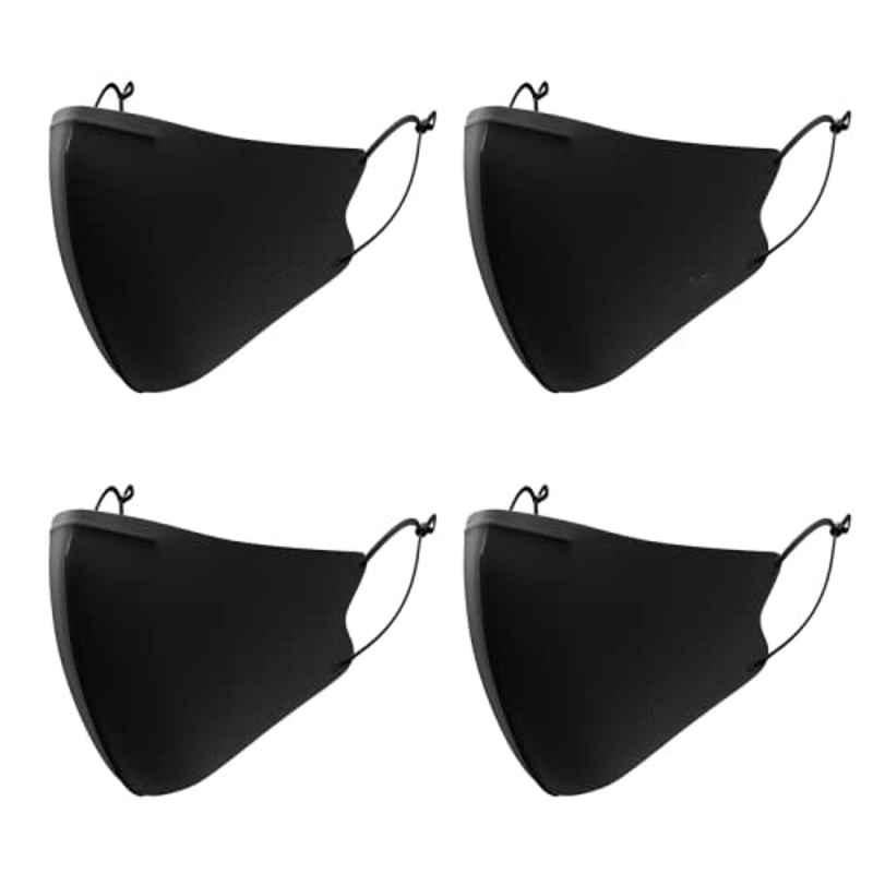 Arcatron 4 Pcs 4 Layer Polyester Black Washable & Reusable Face Mask Set, MK-ULTP-M-B4, Size: xxlarge