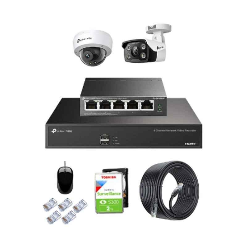 TP-Link VIGI C240 & C340 4MP Full Colour Network IP Combo Indoor & Outdoor Kit with 4CH NVR 2 Camera 5 Port POE Switch 2TB HDD D-LINK 100M LAN Cable