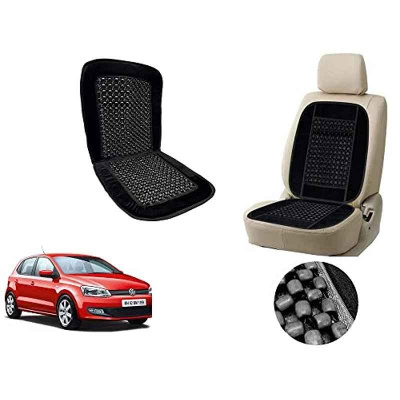 Auto Pearl PU, Velvet & Wooden Beads Black Rectangular Seat Cushion for Volkswagen Polo