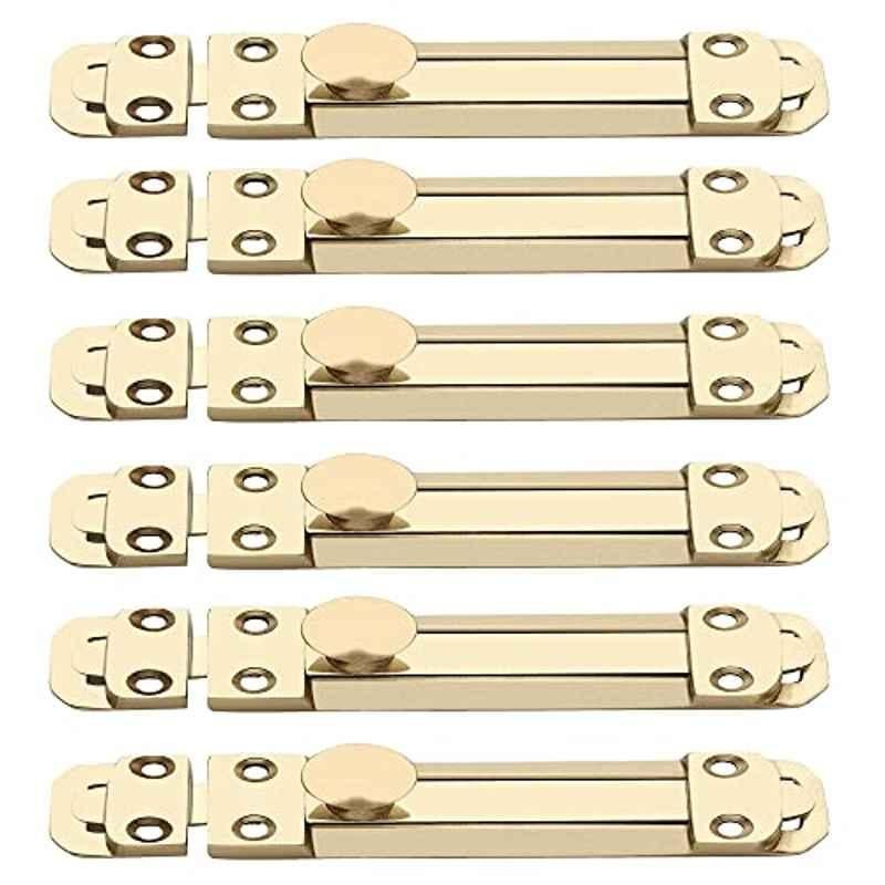 Slide 4.45 inch Brass Polished Sliding Door Lock Latch, B022001CP-6 (Pack of 6)