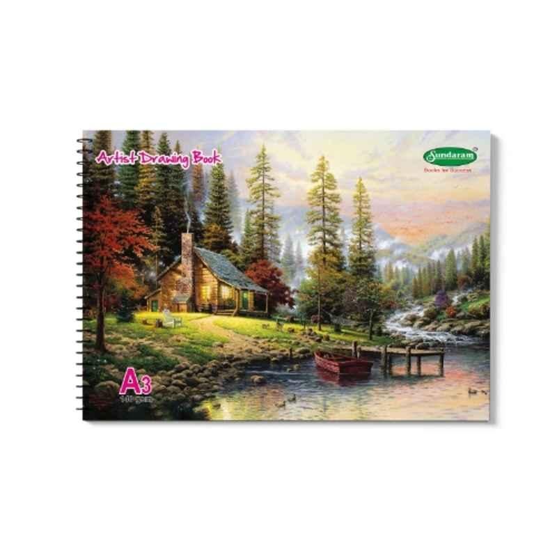 Sundaram 100 Pages 42x29.5cm Top Spiral-Bound A3 Artist Drawing Book with Superior Binding Strength & Wrapper Lamination, D-12 (Pack of 6)