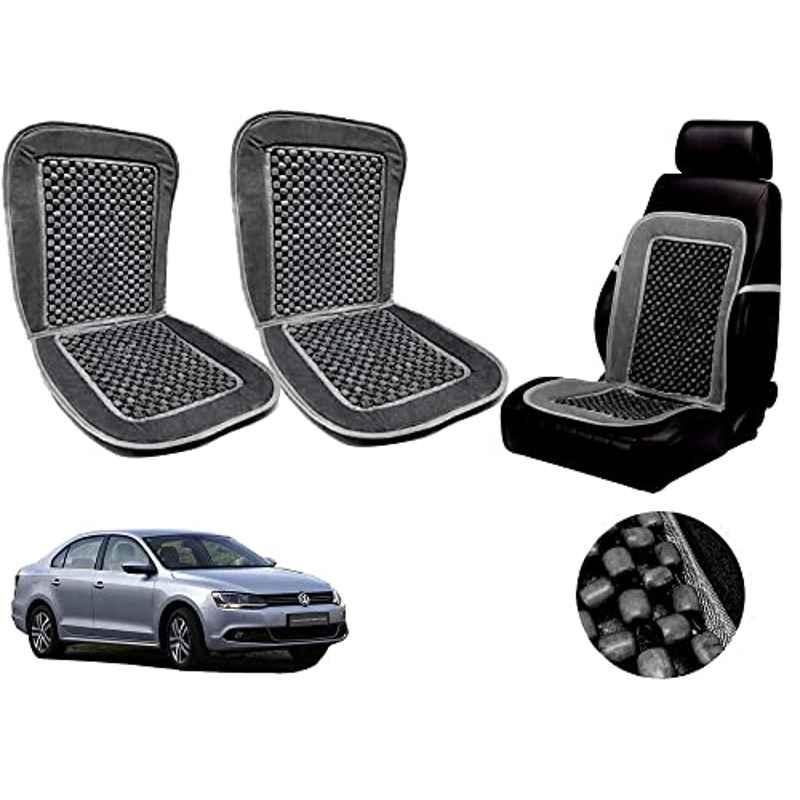 Auto Pearl PU, Velvet & Wooden Beads Grey Rectangular Seat Cushion for Volkswagen Jetta Type-1 (Pack of 2 )