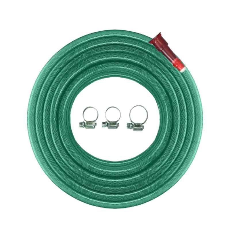 Cinagro 10m 1/2 inch Green Braided Hose Pipe with Tap Adapter & 3 Clamps Set, CIN-HOP-BWH-L10