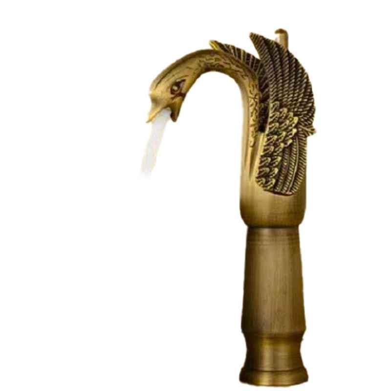 Aquieen Luxury Brass Bird Shape Antique Brass Finish Extended Body Hot & Cold Basin Mixer Tap