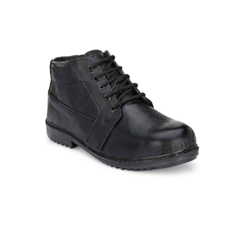 Hundo P Leather Steel Toe Black Work Safety Shoes, Size: 10, WW-107