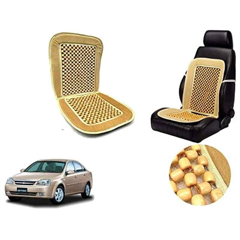 Auto Pearl PU, Velvet & Wooden Beads Beige Rectangular Seat Cushion for Chevrolet Optra