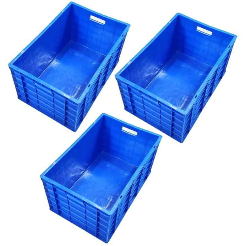 Xela 012 60x40x32cm Plastic Blue Multipurpose Heavy Duty Portable Crate, (Pack of 3)