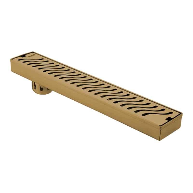 Ruhe 32x3 inch Stainless Steel 304 Yellow Gold PVD Coated Wave Shower Drain Channel, 16-0115-04