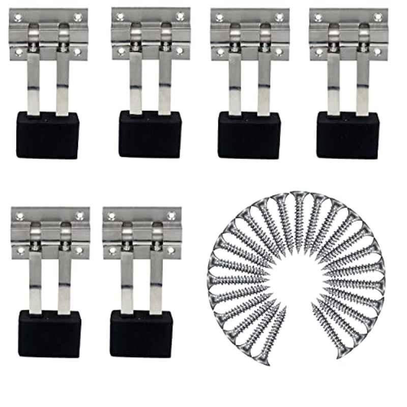 Screwtight 4 inch Stainless Steel Silver Polished Double Square Rod Door Stopper with Bottom Rubber Tip, DS-SS-2SQROD-6 (Pack of 6)