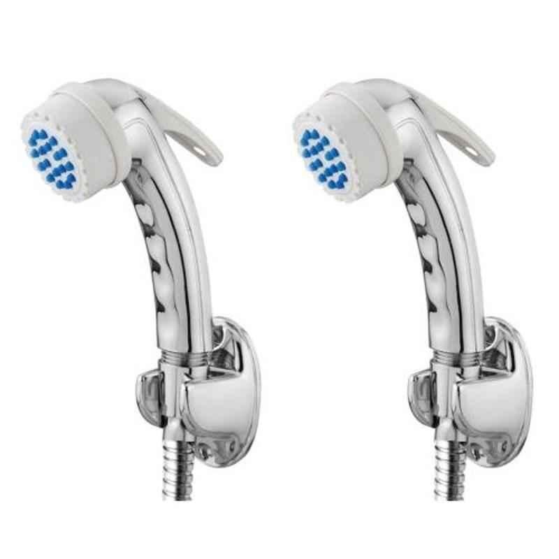 Drizzle Banana 2 Pcs Plastic Chrome Finish Silver Health Faucet Set with Flexible Tube & Wall Hook, AHFBANANASET2