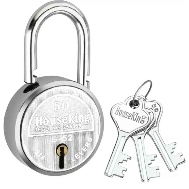 Houseking S-52 50mm Steel & Brass Silver Double Locking Padlock with 3 Keys