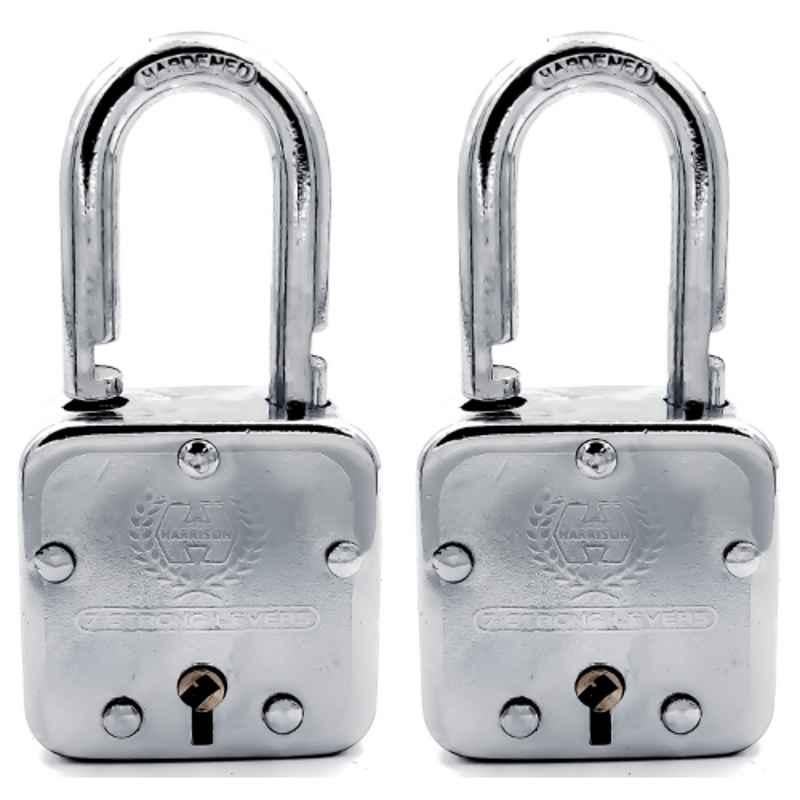 Harrison 55mm 6 Lever Mild Steel Bright Chrome Plated Finish Square Padlock with 3 Keys, T-27-0031 (Pack of 2)