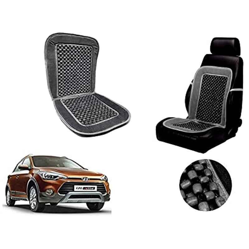 Auto Pearl PU, Velvet & Wooden Beads Grey Rectangular Seat Cushion for Hyundai i20