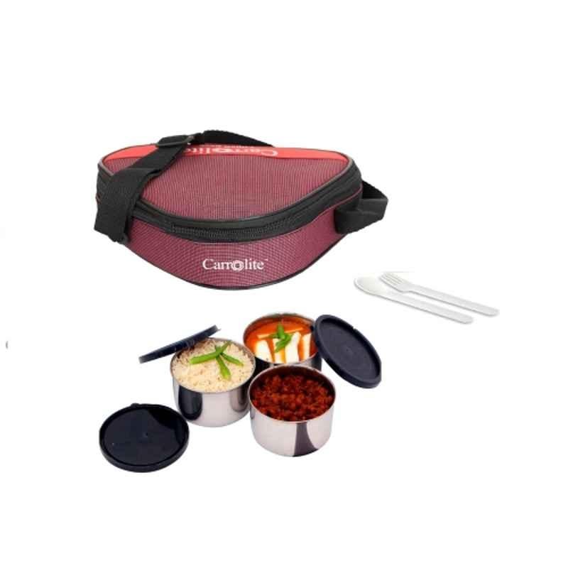 Carrolite 600ml Maroon & Black Stainless Steel Lunchbox, Black_018 (Pack of 5)