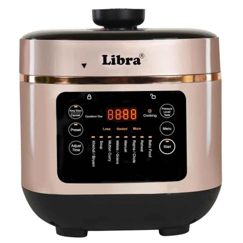 Libra 6 Litre 700W Stainless Steel Rose Gold Automatic Electric Pressure Cooker with Float Valve Safety, LPC01