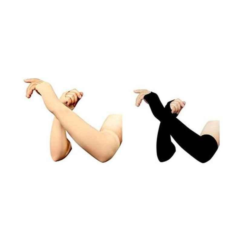 Delhi Deals Black & Beige Full Hand Gloves (Pack of 2)